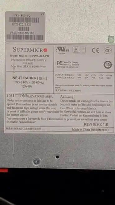 Supermicro Ablecom PWS-865-PQ 865W PS2電源
