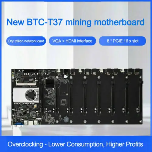 Btc-37 Miner Motherboard | 8 Video Card Slots Ddr3 | Vga Interface | Usa Seller