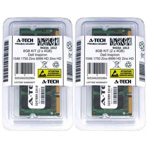 8Gb Kit 2 X 4Gb Dell Inspiron 1546 1750 Zino 6999 Hd Hd Hd 400 Ram Memory