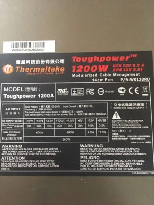 Thermaltake Toughpower 1200A 1200-Watt Switching W0133Ru Atx Power Supply