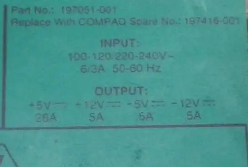 197051-001 197416-001 Compaq / Hewlett Packard / Hp Power Supply