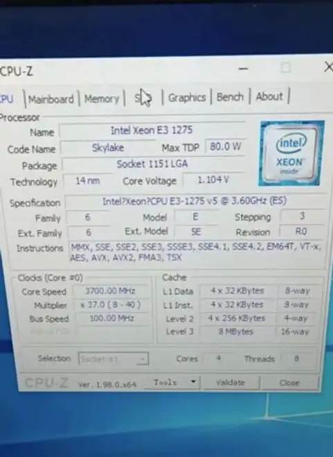 Intel Xeon E3-1275 V5 Qs Version 8Mb 3.60Ghz Quad Core Socket Lga1151 Processor