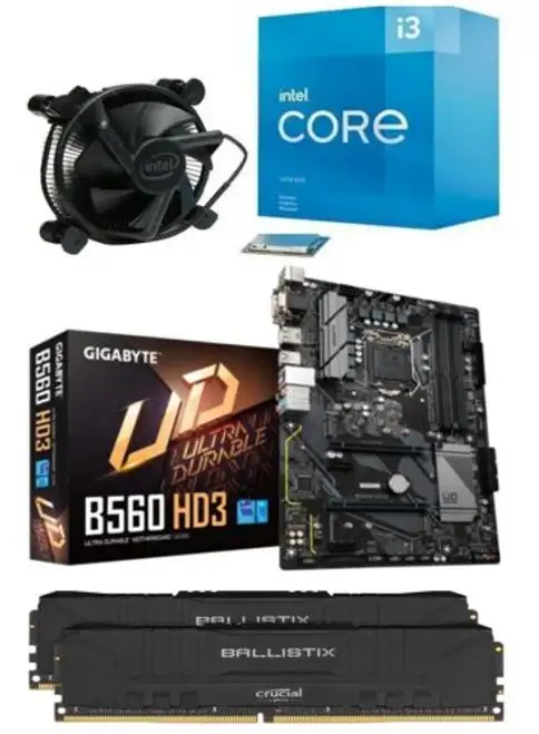 Intel I3-10105 Quad-Core Cpu + Gigabyte B560 Hd3 Mobo + Crucial 16Gb 3200Mhz Ram