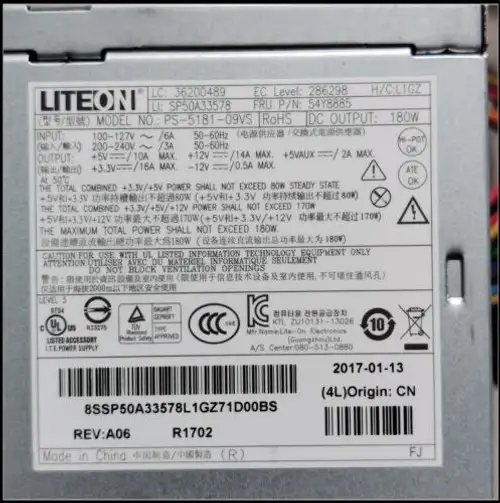 Power Supply For Lenovo Thinkcentre Edge 72 180W Ps-5181-09Vs