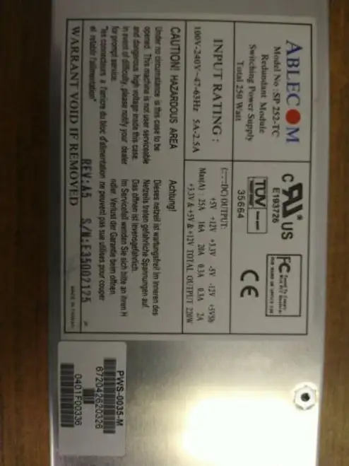 Ablecom/Supermicro SP 252-TC/PWS-0035-M 電源
