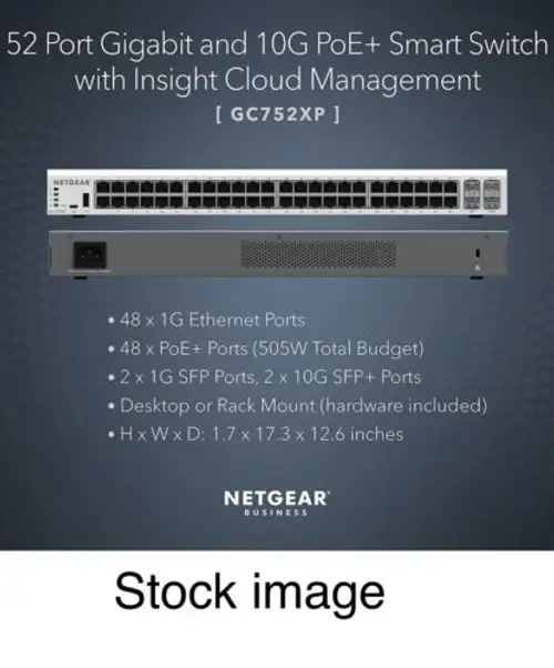 Netgear Gc752Xp 2 Sfp+ (10 Gig Fiber Ports) 48Port Gigabit Ethernet Poe Switch#1