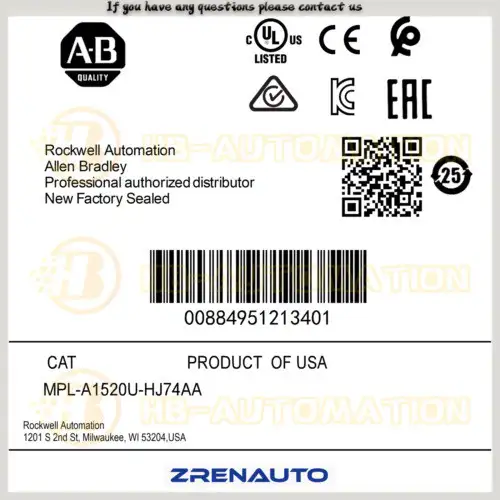 Allen Bradley Mpl-A1520U-Hj74Aa 240V AC MP系列MPL旋轉伺服馬達
