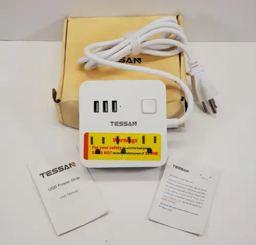 Tessan Power Strip W/ 3 Ac Outlets & Usb Charging Ports 5' Cord Nob A25