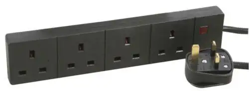 Pro Elec - 4 Way Extension Lead With Neon 0.5M Black