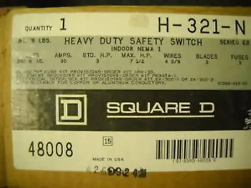 SQUARE D H-321-N 30A HD SICHERHEITSSCHALTER 240VAC 4W ZUSTAND