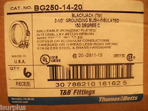 BG250-6-40 Black Jack 2 1/2Erdungsbuchsen Isoliert 150 Grad C
