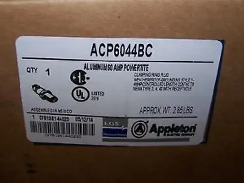 Brand 60A Appleton Acp6034Bc 60-Amp Pin & Sleeve Powertite Plug 600V Adr6034