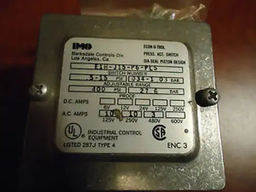 Barksdale E1H Econ-O-Trol Ho Diaphragm Pressure Switch # E1H-J15-P6-Pls