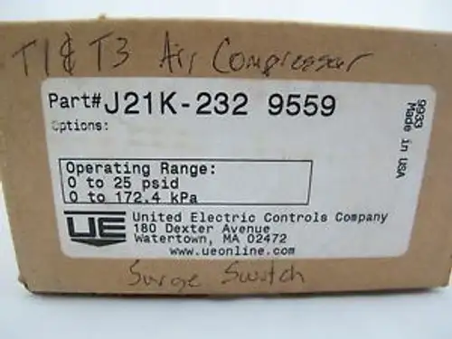 New United Electric J21K-232-9559 Pressure Switch 0-25 Psid
