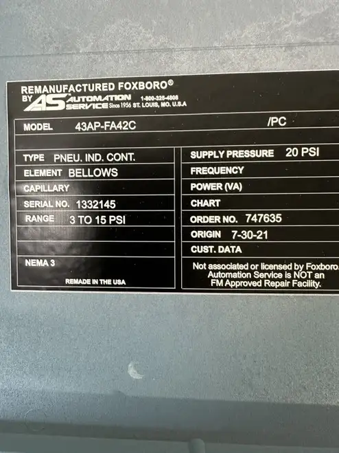 FOXBORO 43AP-FA42C/PC 20 PSI sterownik pneumatyczny