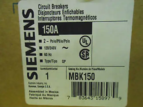 Siemens 2 Pole 150 Amp 22K Circuit Breaker Mbk150.......Wl-129