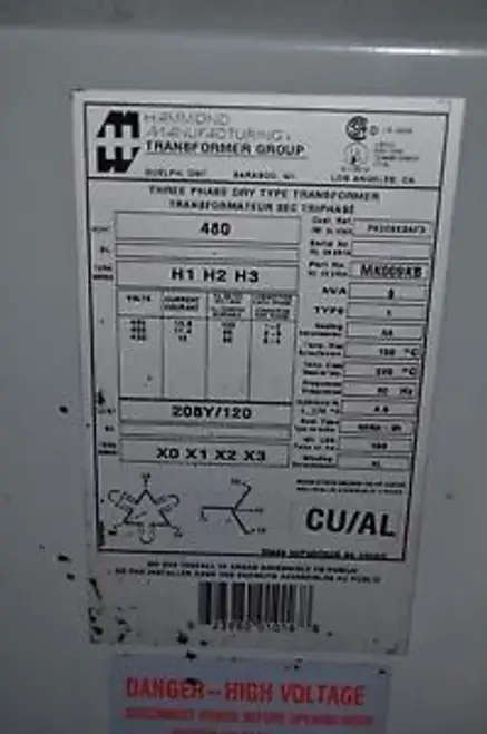 Mk009Kb - Hammond - 9 Kva 3 Phase 480 Delta Primär 208Y/120 Sekundär