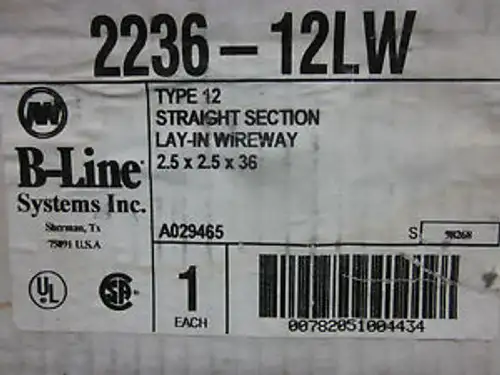 Cooper B-Line 2 1/2 X 2 1/2 X 36 Straight Section Lay-In Wireway # 2236-12Lw