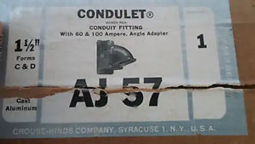 Crouse Hinds Aj57 In Condulet 60-100 Amp Angle Adapt 1 1/2 #A22