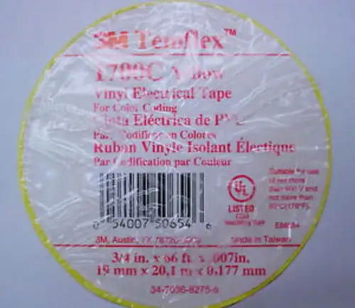 3M 0720311 3/4 X 66 Gelbes Vinyl-Elektroband, Kiste mit 100 Rollen, Länge 66