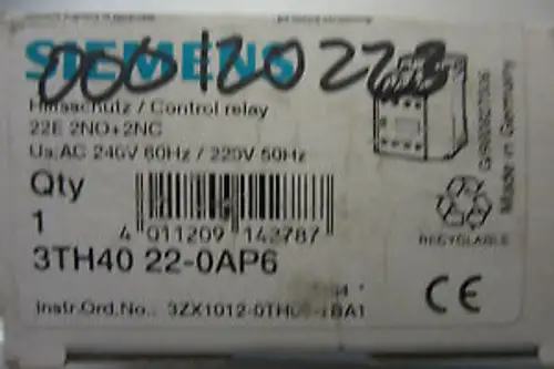 NEW SIEMENS 3TH40-22-0AP6 CONTROL RELAY 3TH40220AP6