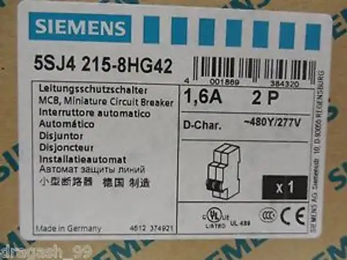 5SJ4215-8HG42 Miniature Circuit Breaker 2 Pole Breaker 1.6 Ampere Maximum