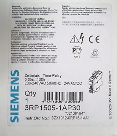 SIEMENS FURNAS Safety Timing Relay 3RP1505 1AP30 .05 Second-100 Hours