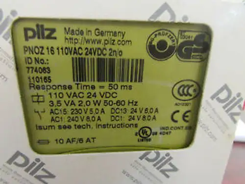 Pilz Pnoz16110Vac24Vdc2N/0 Timer Relay Id# 774063 110 Vac 24Vdc