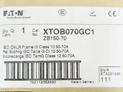 Eaton Cutler Hammer Zb150 70 Iec Overload Relay 50-70 Amp Xtob070Gc1