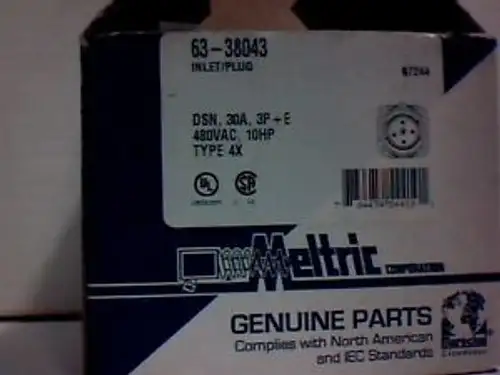 1-Meltric Inlet/Plug-63-38043-30 Amp 480 Volt 3 Pole Plus Ground-New