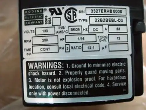 Bodine Electric Company 22B2Bebl-D3 Motor