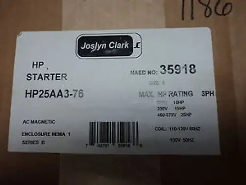 JOSLYN CLARK #HP25AA3-76 HP STARTER ENCLOSURE NEMA 1 SERIES B size 2