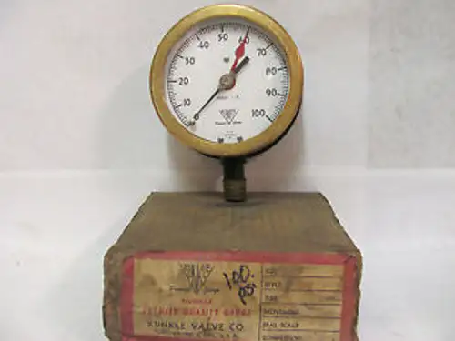 Kunkle Valve G-110 Pressure Gauge/Gage 100 PSI 1/2 NPT Bronze 4 Face