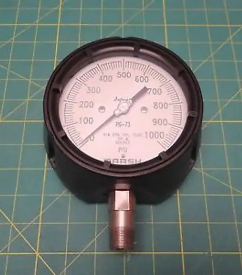 Marsh 4 Pressure Gauge 0 - 1000 Psi P/N Pg-73 1/2 Npt 316 Ss Tube Tip Socket