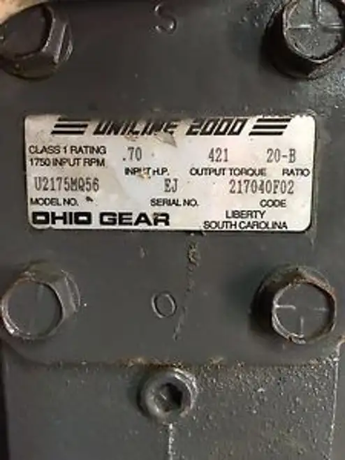 Ohio Gear Uniline 2000 U2175Mq56 Gear Reducer Ratio 200-B