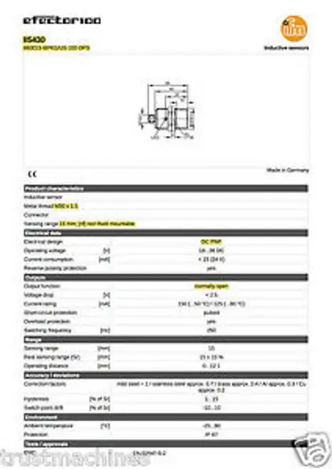 Ii5430 Iib3015-Bpkg/Us-100-Dps M30X1.5 56Mmlong Sn=15Mmnf Pnp Nom12 Dubai