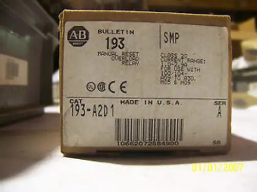 Allen Bradley Manual Reset Overload Relay Pn: 193-A2D1