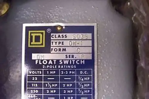 Square D 9036-Dw1 Float Switch 2-Pole 600V 572A