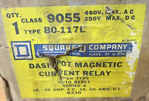 Square D 9055 Bo-117L Dashpot Magnetic Current Relay