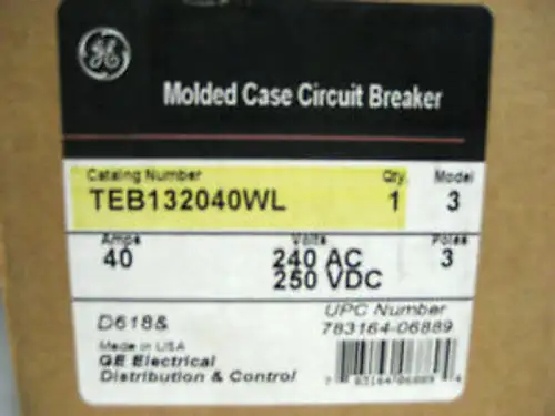 New General Electric Molded Case Circuit Breaker Teb132040Wl 40A. 3Pole Ye-23