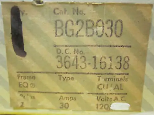 New I-T-E Siemens 30 Amp 2 Pole Circuit Breaker Bg2B030 .........Yi-303