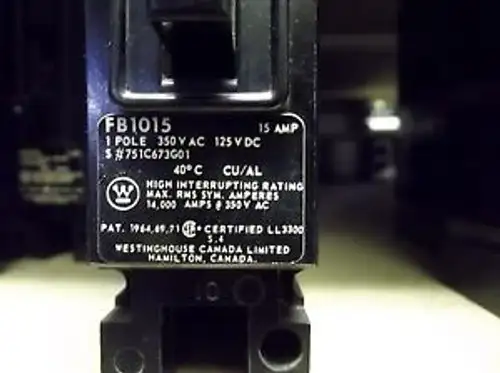 FB1015 15A 350V Westinghouse Circuit Breaker - Obsolete