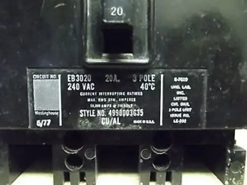 Eb3020 20A 240V Westinghouse Circuit Breaker - Type 4990D03G35