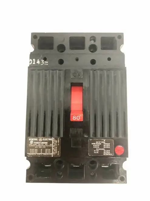 GENERAL ELECTRIC 3 POLE 80 AMP CIRCUIT BREAKER THED136080 ......... WB-145