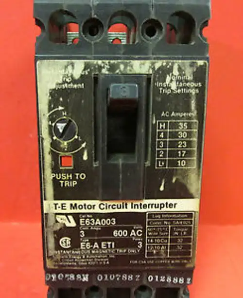 Ite Siemens E6-A Eti E63A003 3 Amp 3 Pole Motor Circuit Interrupter .... Wi-99