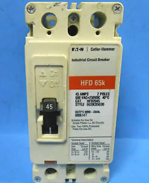 Cutler Hammer / Eaton Hfd2045 2-polig 45 Ampere Typ Hfd 65K .......... Wj-62