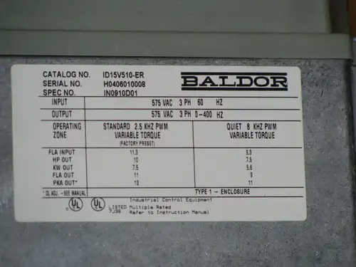 New Baldor 10 HP Variable Torque Inverter Drive ID15V510-ER
