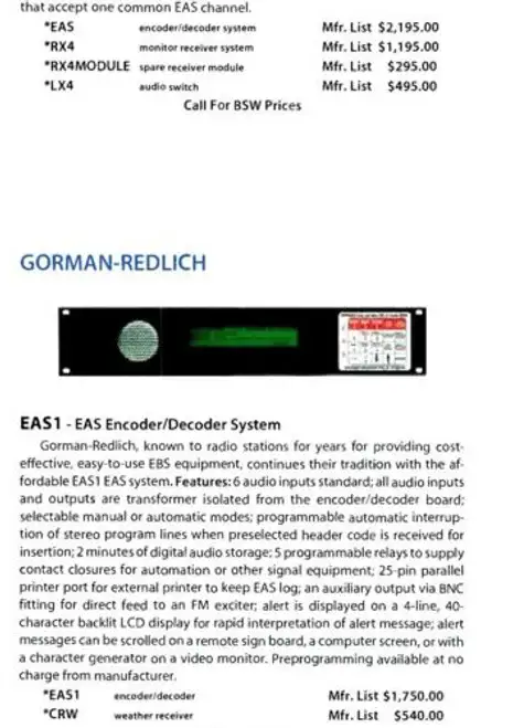 Gorman-Redlich Eas-1 編碼器/解碼器