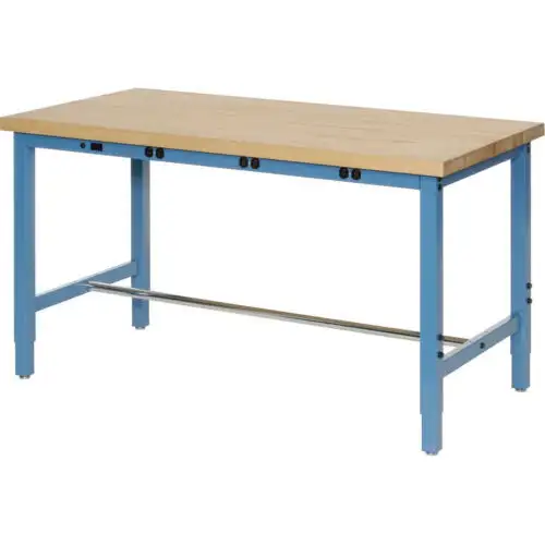60"W X 30"D Adjustable Height Workbench Power Apron 1-3/4" Thick Maple Top