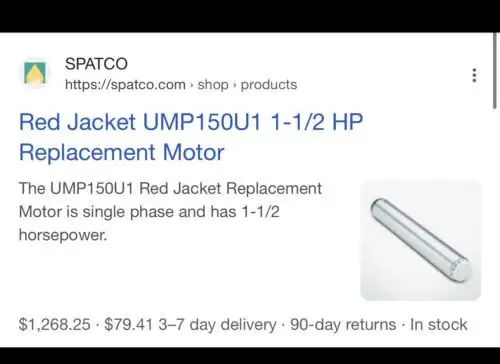 Red Jacket Ump150U1-3 Submersible Pump Motor 208/230V 60Hz 1Hp 1Ph